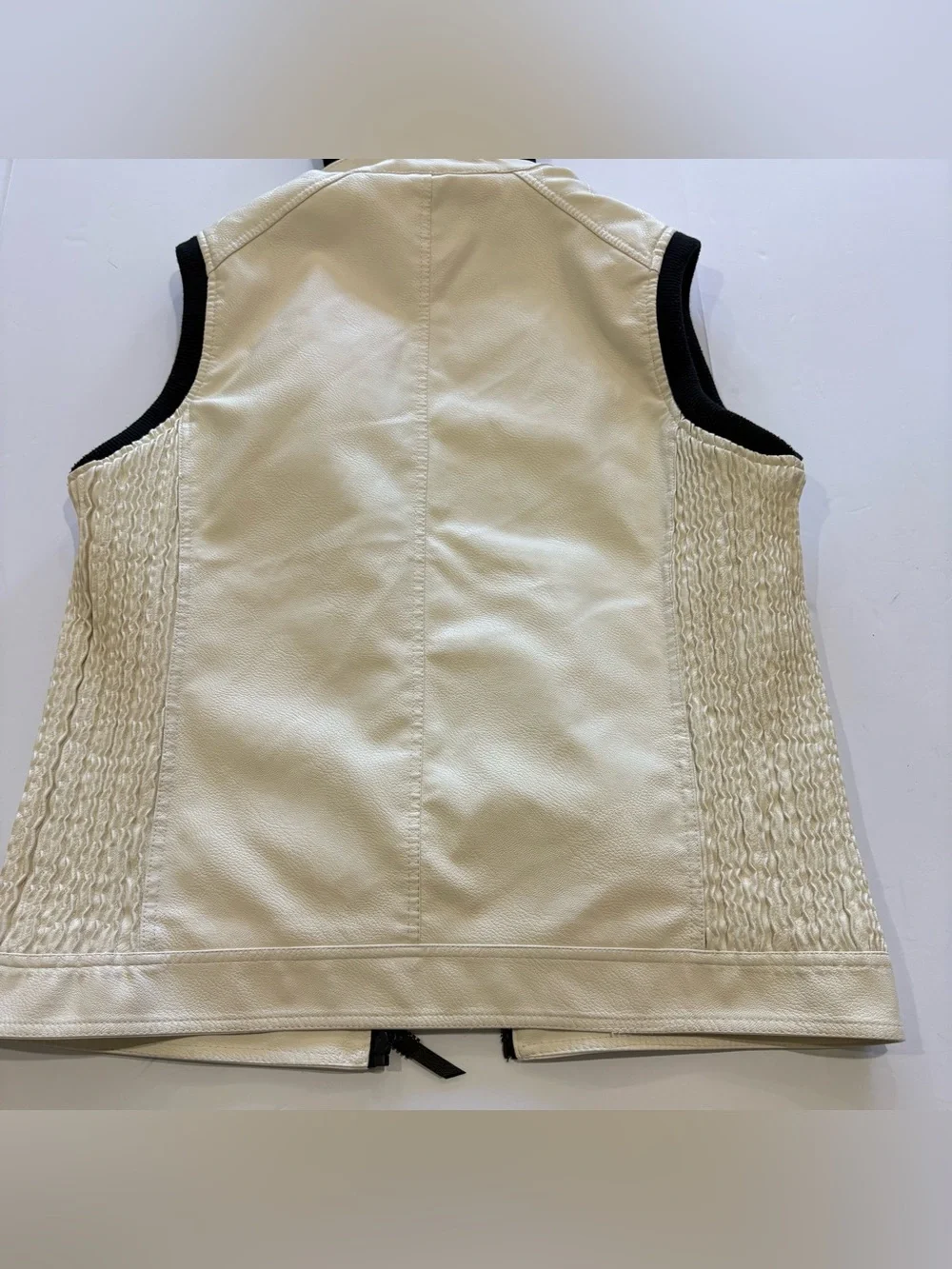 Fried Denim Men's Retro Faux Leather Vest Jacket Hoodie White Ivory Black Size M